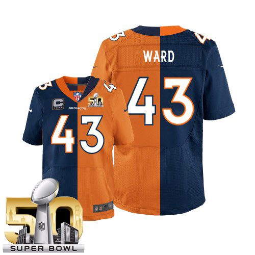 Men's Elite T.J. Ward Super Bowl 50 Bound Nike Jersey Orange/Navy - #43 Split Fashion NFL Denver Broncos